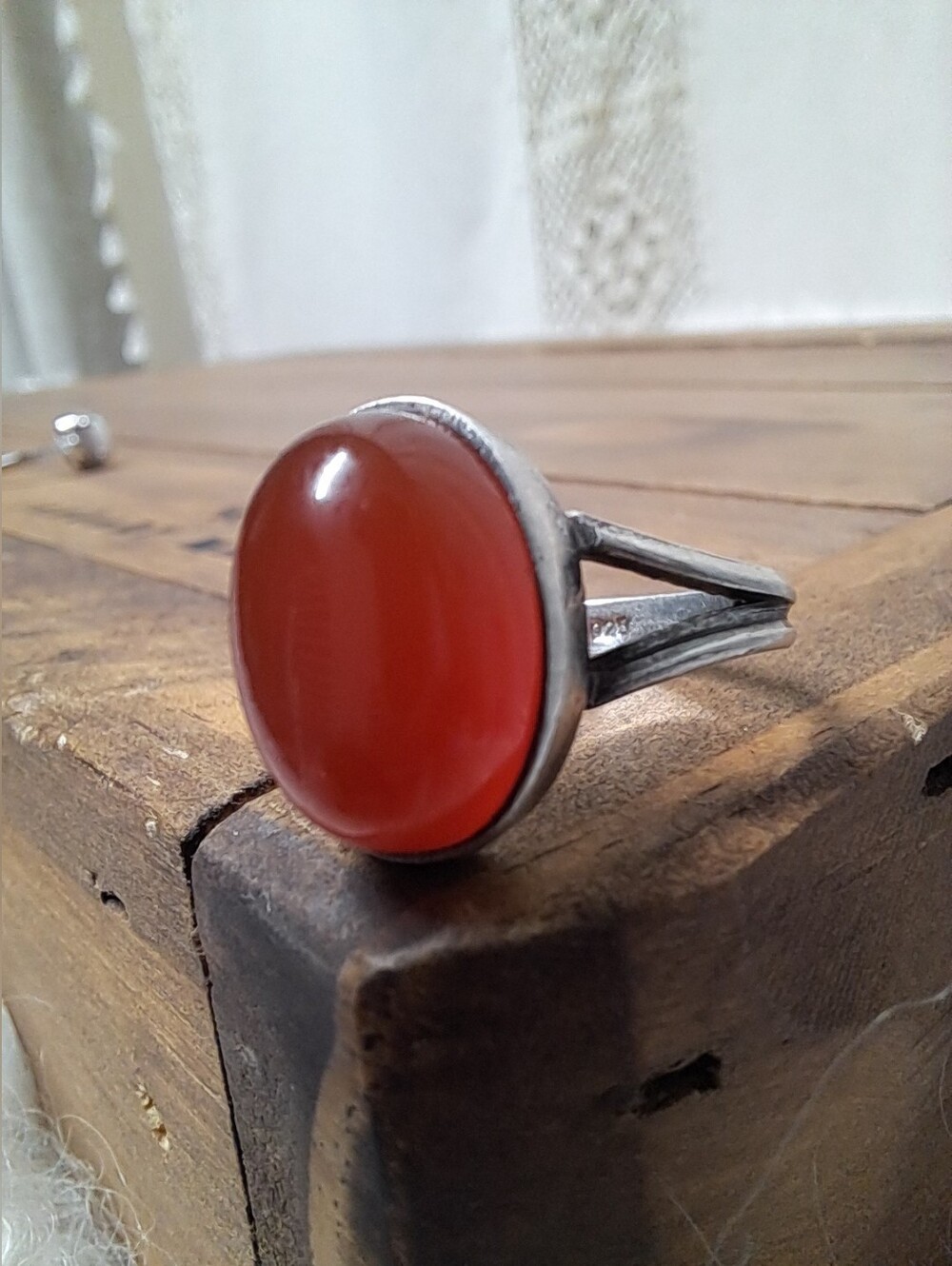 925 Sterling Silver Oval Red Carnelian Handmade Boho Vintage Jewelry - Picture 3 of 7